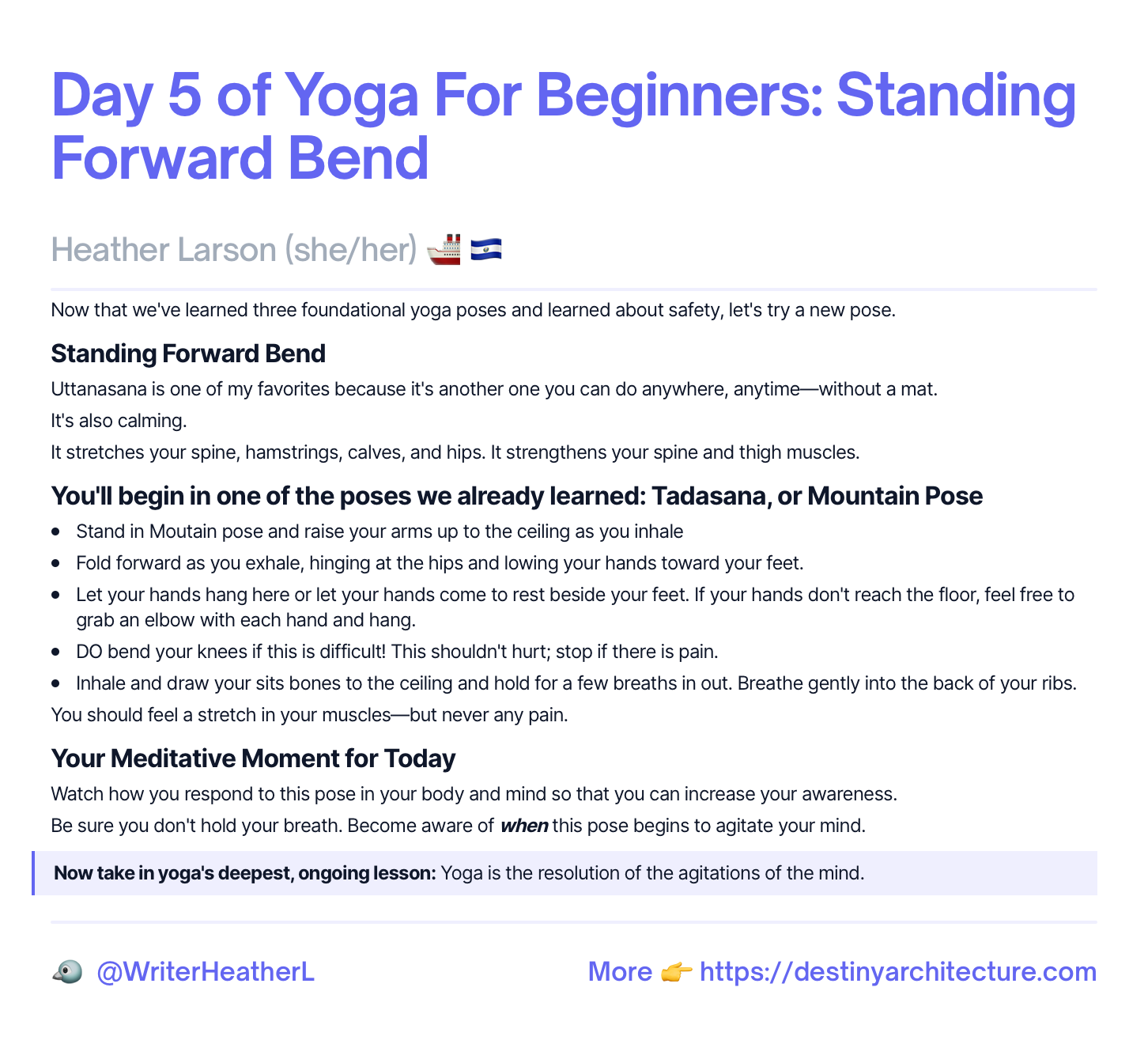 Day 5/30 of Yoga for Beginners: How to do a Standing Forward Bend