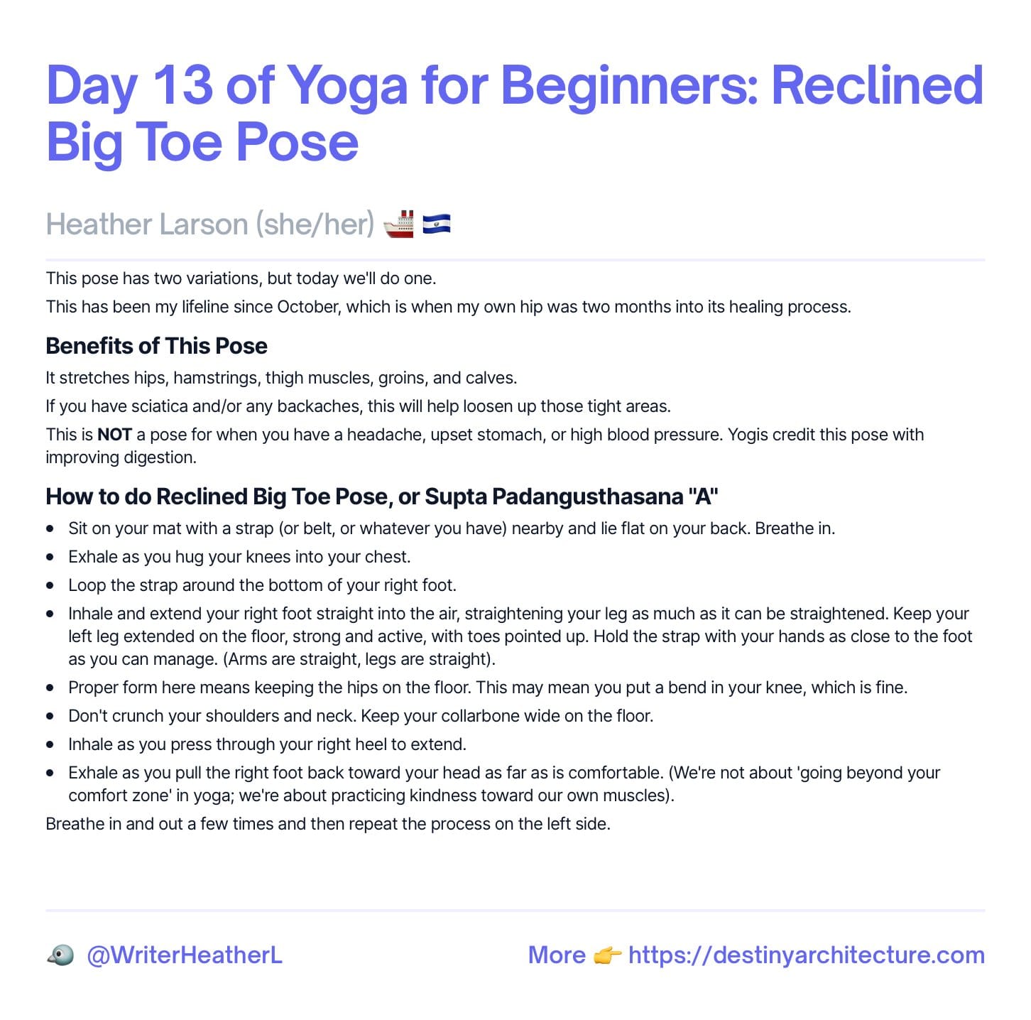 Day 13 of Yoga for Beginners: Reclined Big Toe Pose