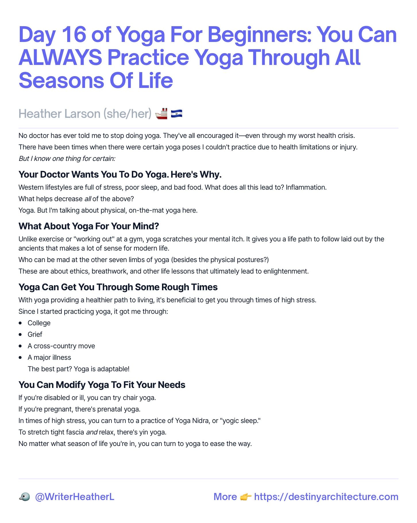 Day 16 of Yoga For Beginners: You Can ALWAYS Practice Yoga Through All Seasons Of Life