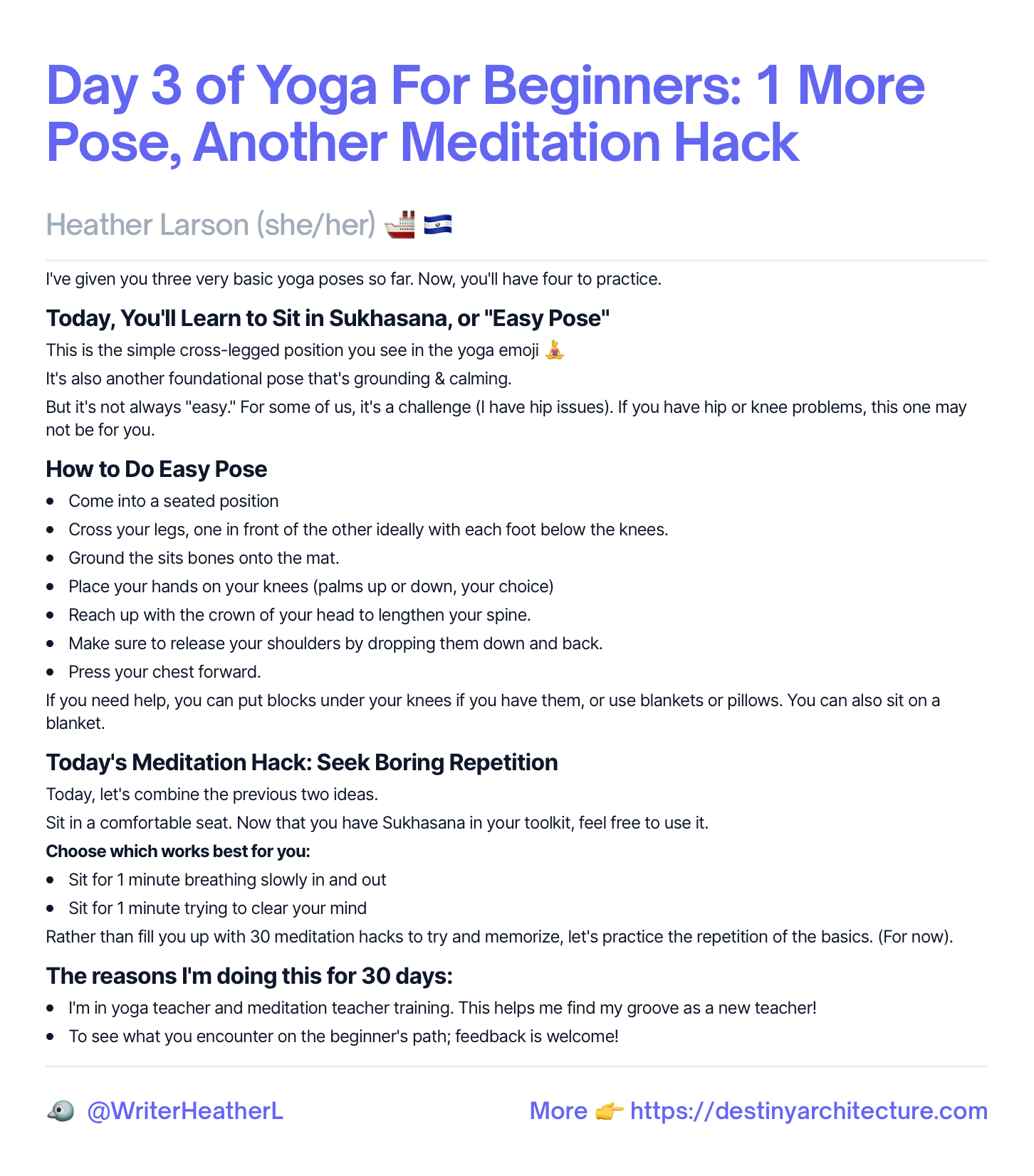 Day 3 of Yoga for Beginners! Another new pose & a (super) simple meditation hack