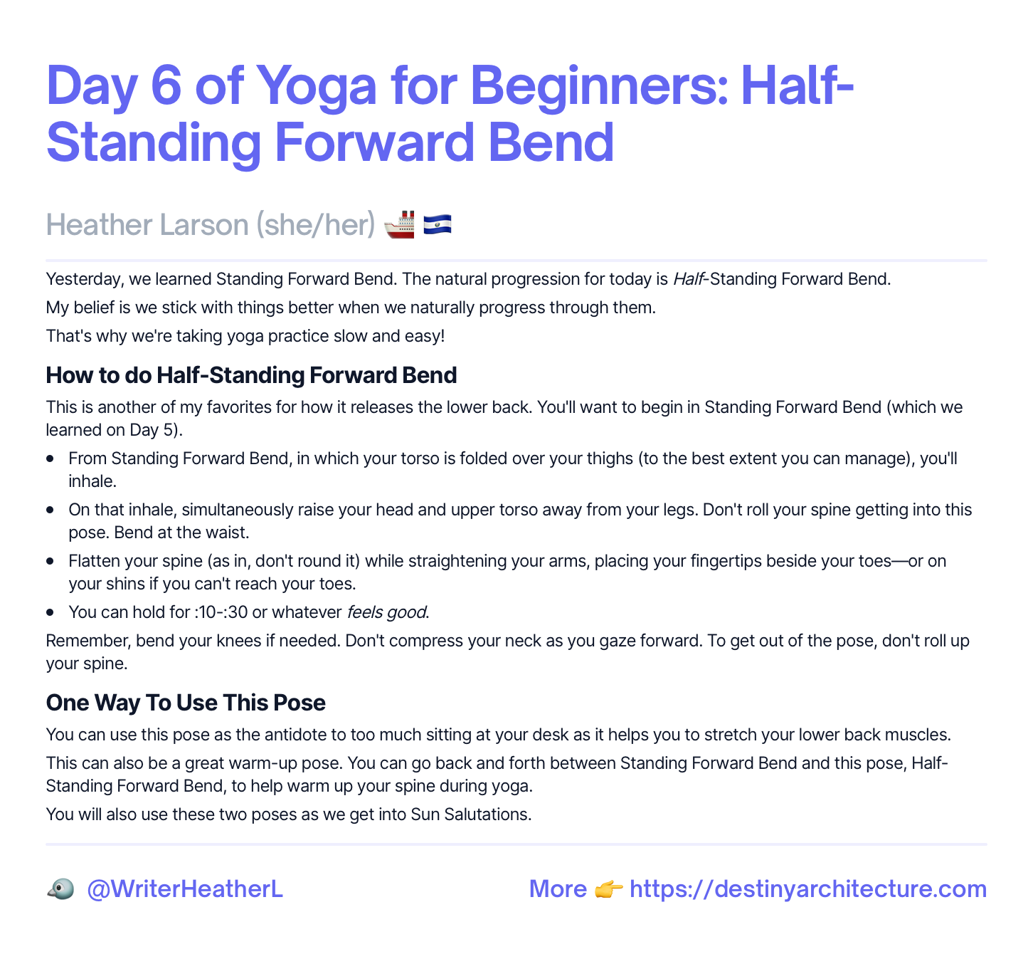 Day 6 of Yoga For Beginners: Half-Standing Forward Bend