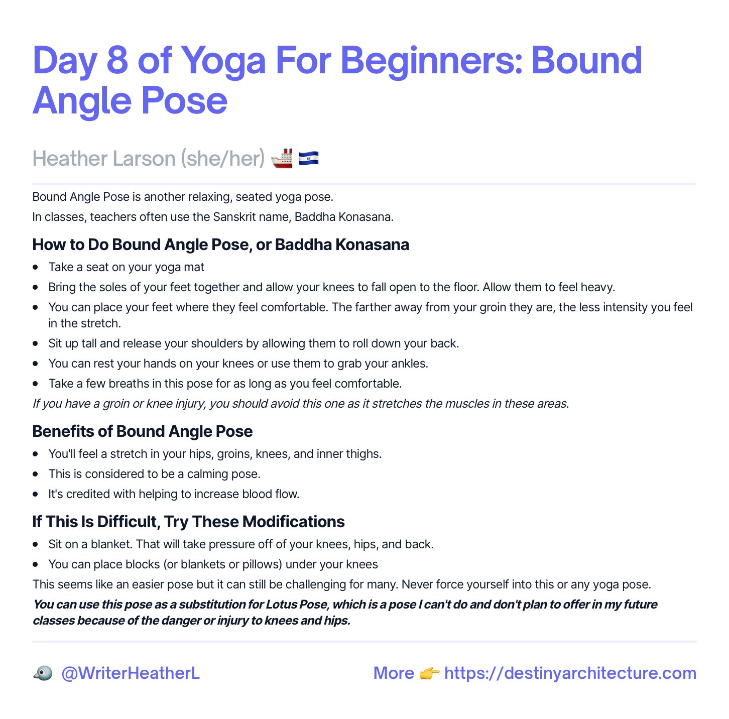 Day 8 of Yoga For Beginners: Bound Angle Pose